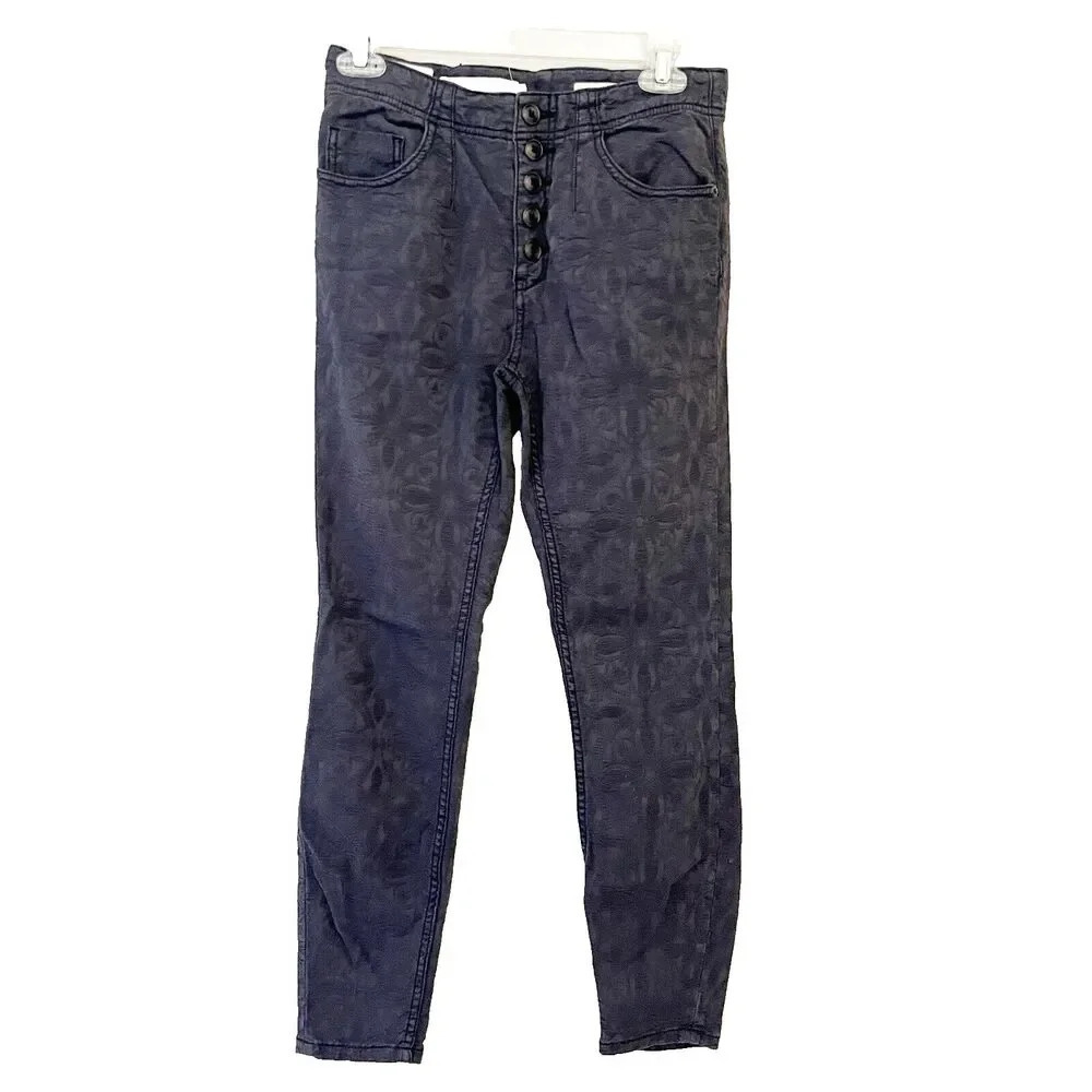 Anthropologie Pilcro High Rise Pant Dark Gray Skinny 28 Damask Floral Boho Women